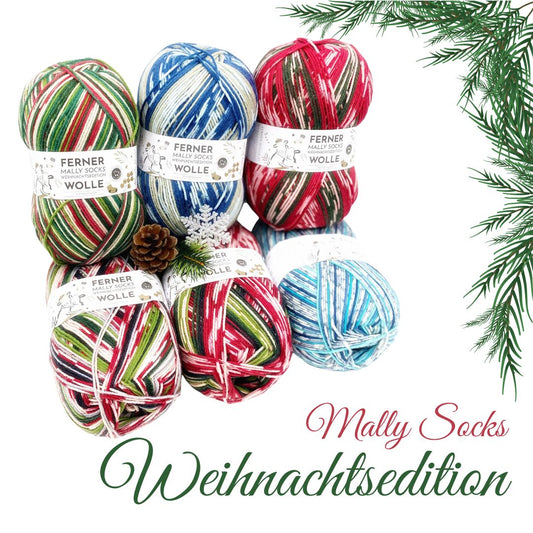 Mally Socks Weihnachtsedition von Ferner Wolle ist schon bei uns. Und du kannst schon damit beginnen deine Weihnachtsgeschenkkisste auszufüllen .