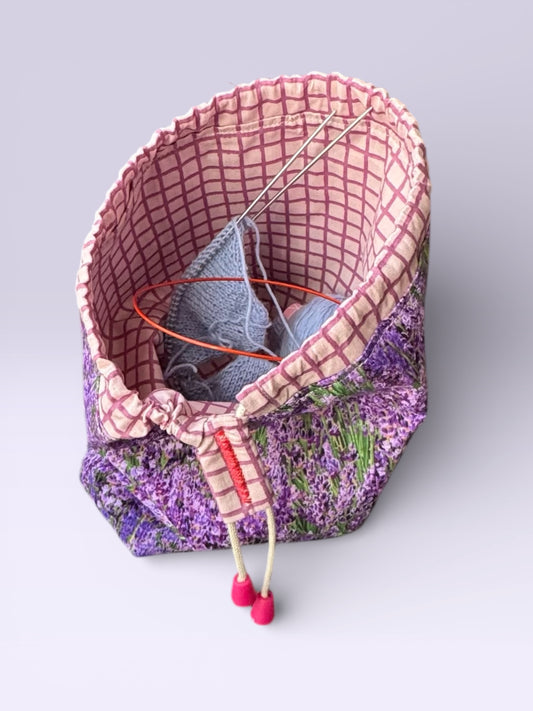 Handgemachte Stricktasche aus Baumwolle Lavendel Projektbeutel kaufen