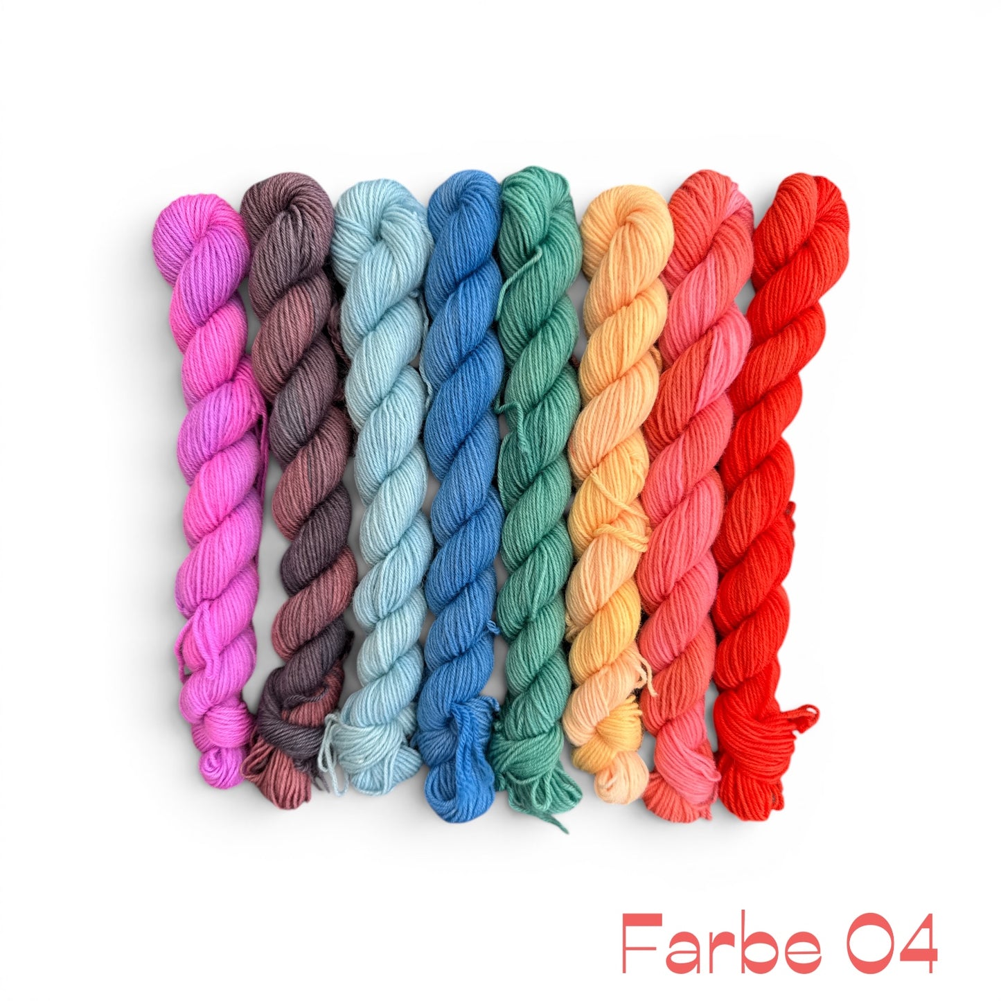 Regenbogenreise – Mini Farbset für Entrelac & Streifen (8×20 g handgefärbt)