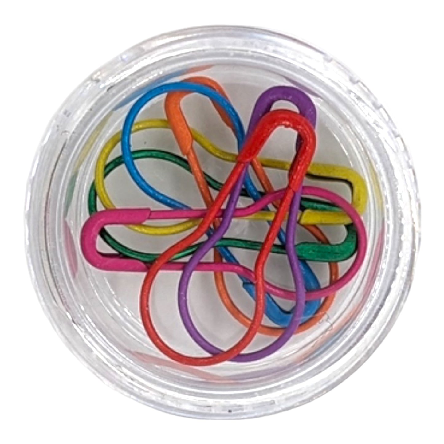 Elegant metal knitting markers with plastic container