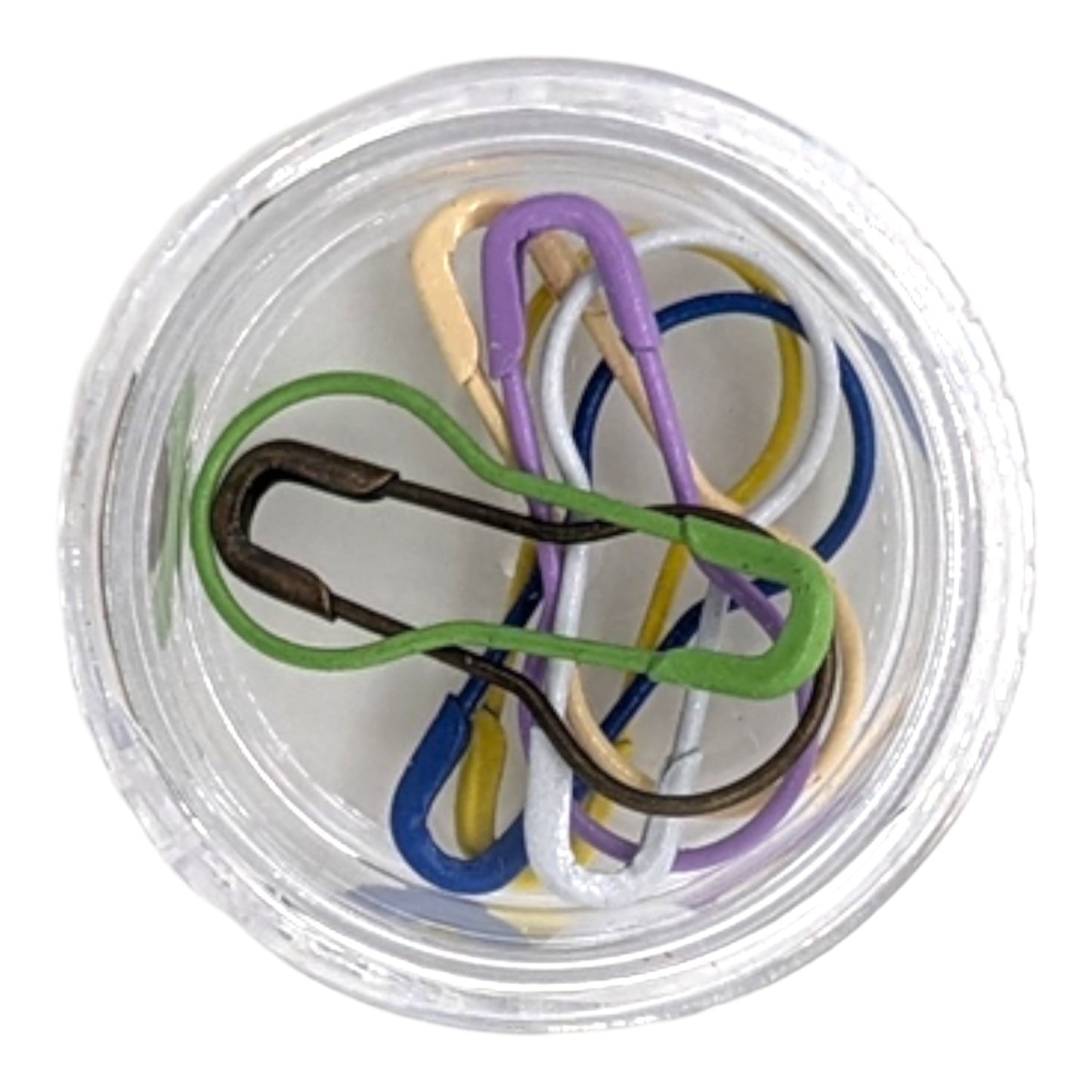 Elegant metal knitting markers with plastic container