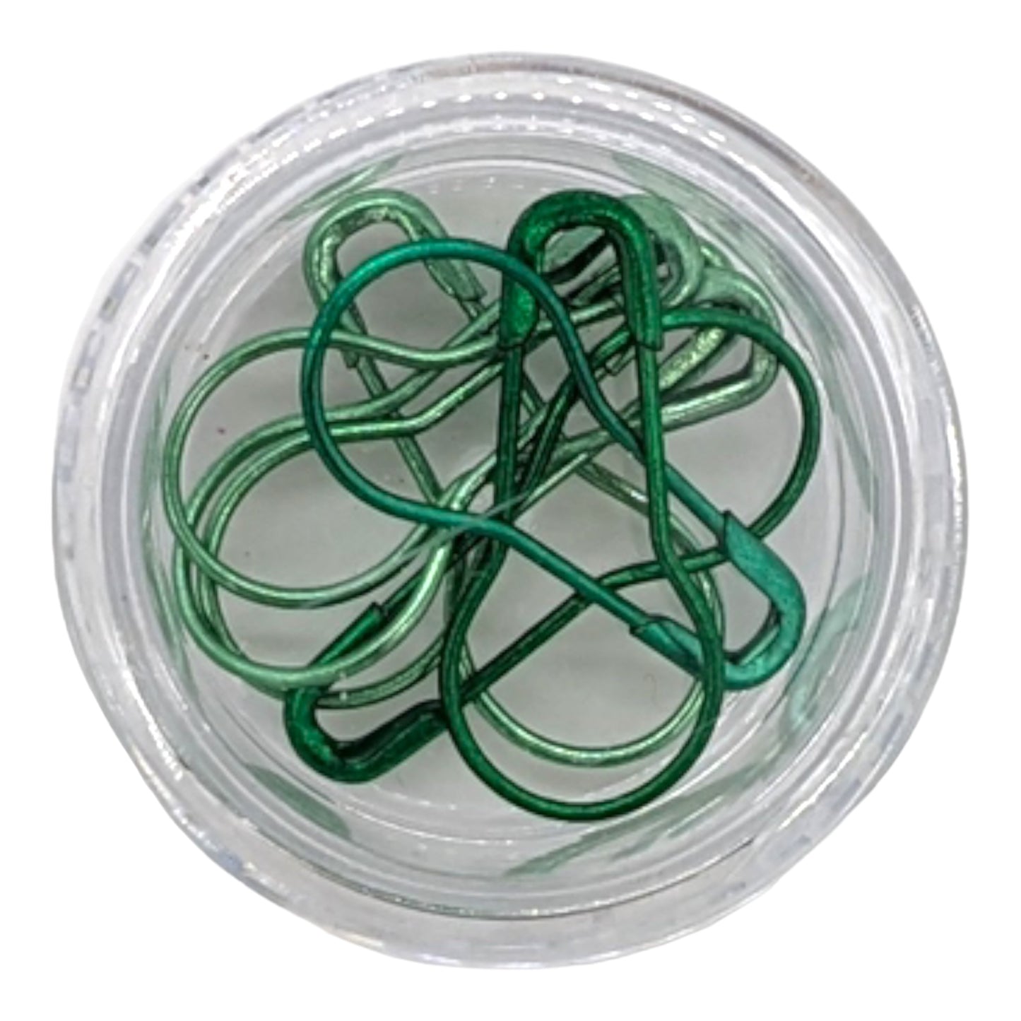 Elegant metal knitting markers with plastic container