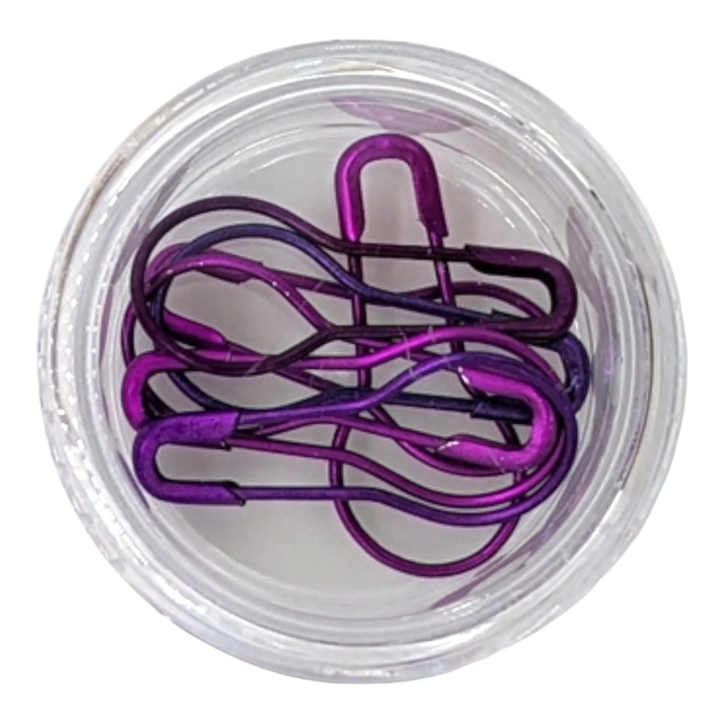 Elegant metal knitting markers with plastic container