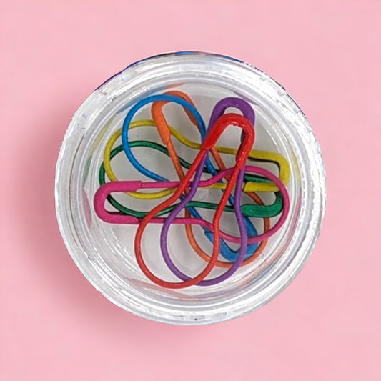 Elegant metal knitting markers with plastic container