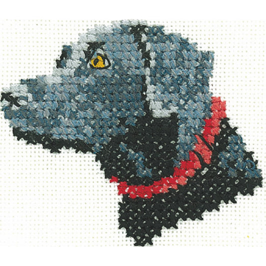 "Black Labrador" - Cross Stitch Kit Counted Fabric, Counted Pattern, 6x5cm