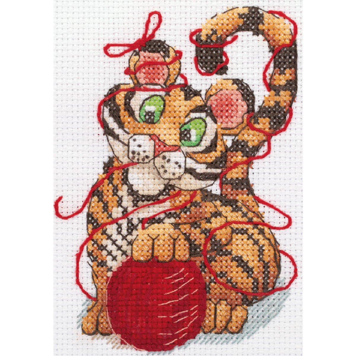 Sticken in Hamburg Klart Kreuzstich Set "Kleiner Tiger und Wollknäuel", Zählmuster, 11,5x14,5cm
