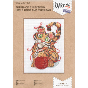 Sticken Klart Kreuzstich Set "Kleiner Tiger und Wollknäuel", Zählmuster, 11,5x14,5cm