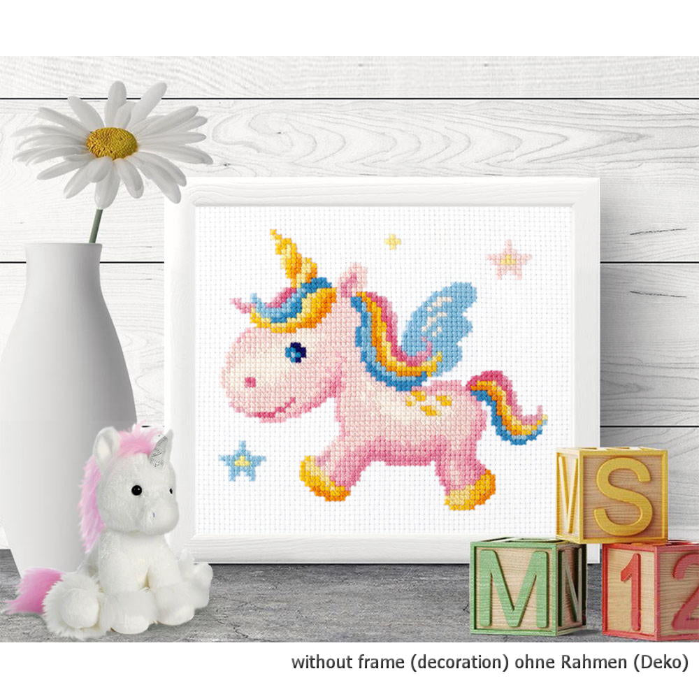 "Regenbogen-Einhorn" - Magic Needle Kreuzstichset, Zählmuster, 15x14cm