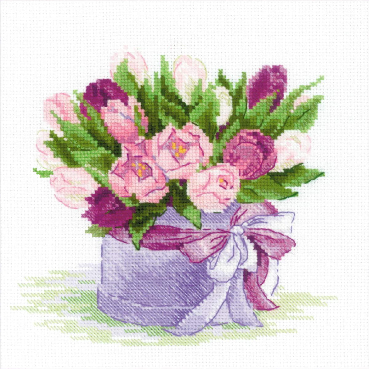 "Tulpen Hutschachtel" - Kreuzstich-Set, Zählmuster