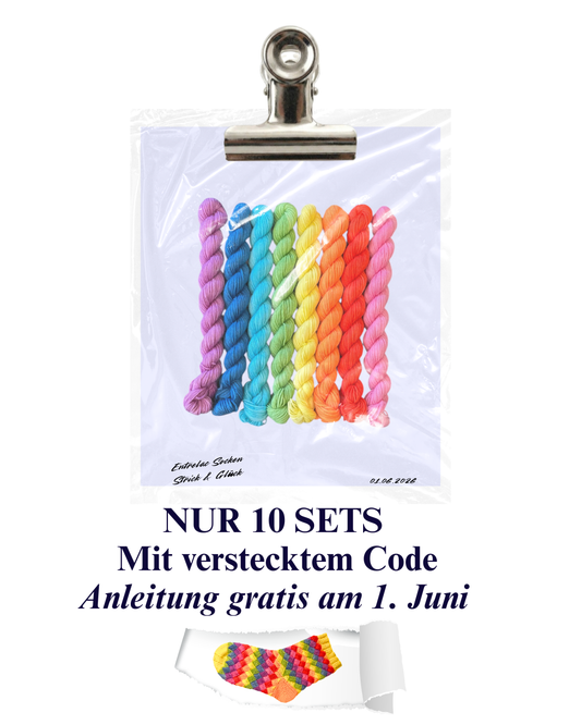  Handgefärbtes Mini-Set Regenbogenreise von Strick und Glück mit verstecktem Geheimcode – nur 10 nummerierte Sets verfügbar