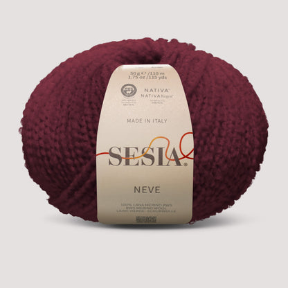 Sesia Neve Bouclé aus 100 % RWS-Merinowolle in Bordeaux – luxuriöses Bouclégarn mit natürlichem Volumen und weichem Griff