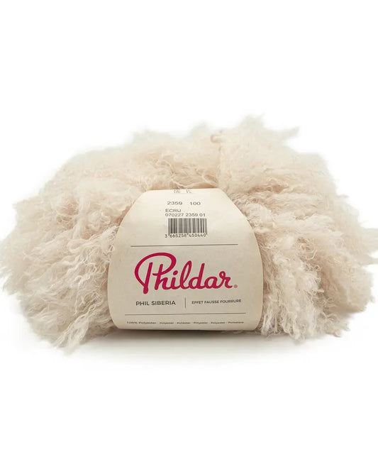 Flauschiges Knäuel Phil Sibéria in der Farbe Ecru mit Etikett von Phildar
