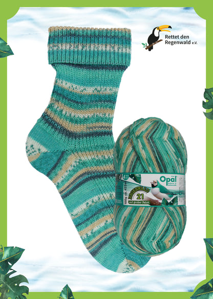 Mint- und Sandfarbene Socke mit Design „Ahoi, Seeleute!“ – maritim frisch