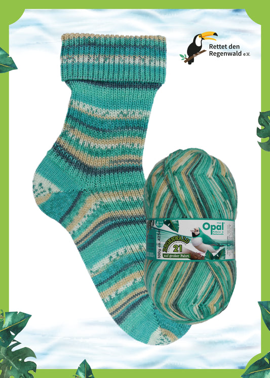 Mint- und Sandfarbene Socke mit Design „Ahoi, Seeleute!“ – maritim frisch