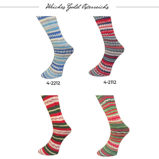Ferner Wolle 4fach Weihnachtsedition – Sockenwolle mit Merino, mulesingfrei, vier Farbvarianten