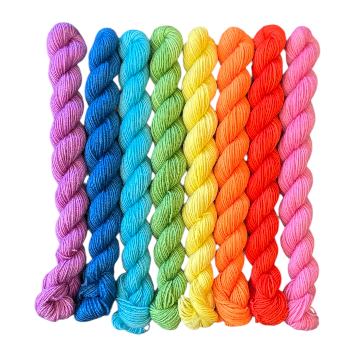 handgefärbte Mini Stränge Regenbogen Sockenwolle Farbset Hamburg kaufen Entrelac Stricken