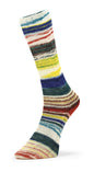 Handgestrickte Socke aus 6 Ply Optical Socks in Grün, Blau, Gelb und Rot, Farbe 001