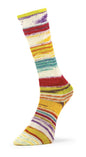 Handgestrickte Socke aus 6 Ply Optical Socks in Flieder, Gelb und Türkis, Farbe 002