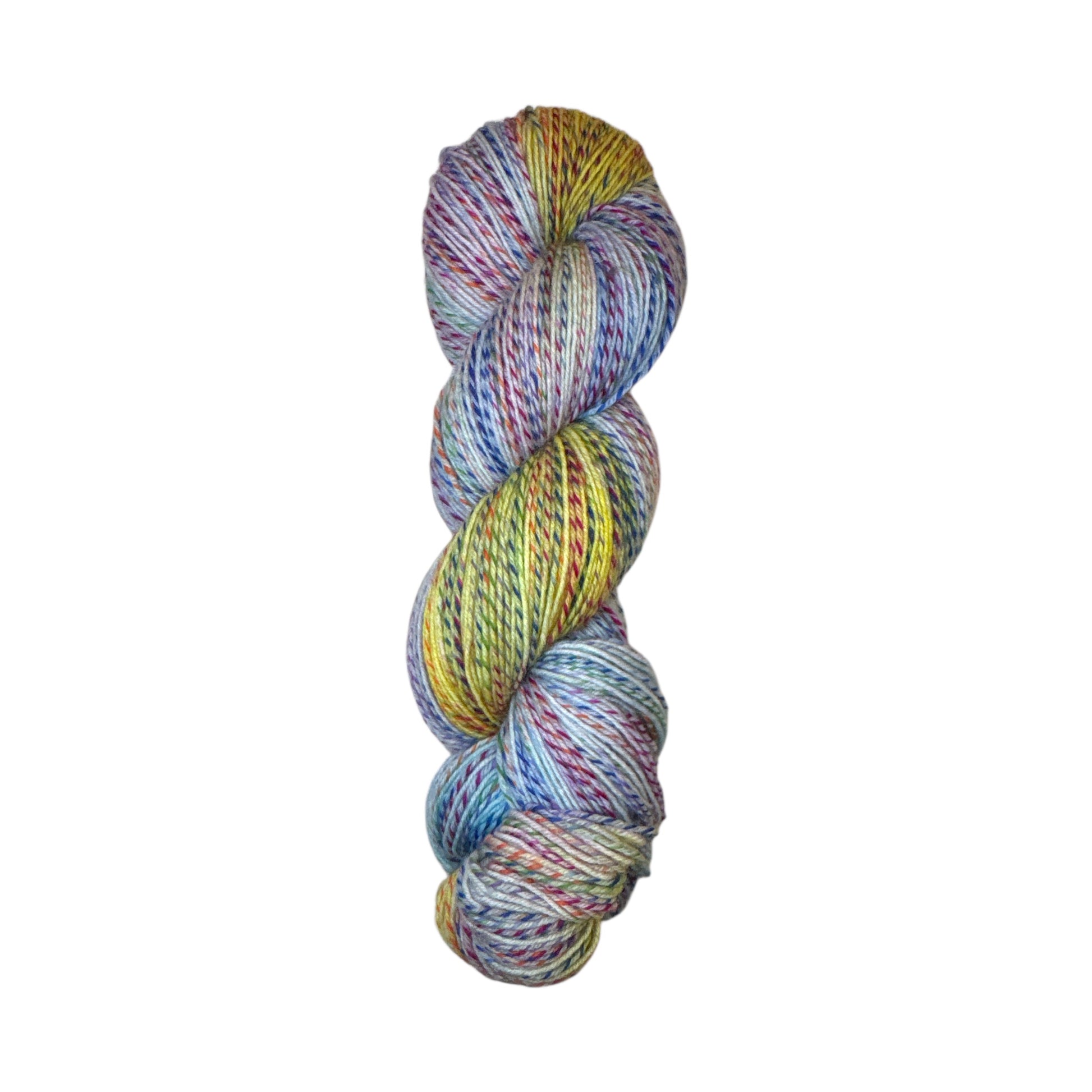 Detailaufnahme des einzigartigen Garns Pride Zebra mit Regenbogeneffekt