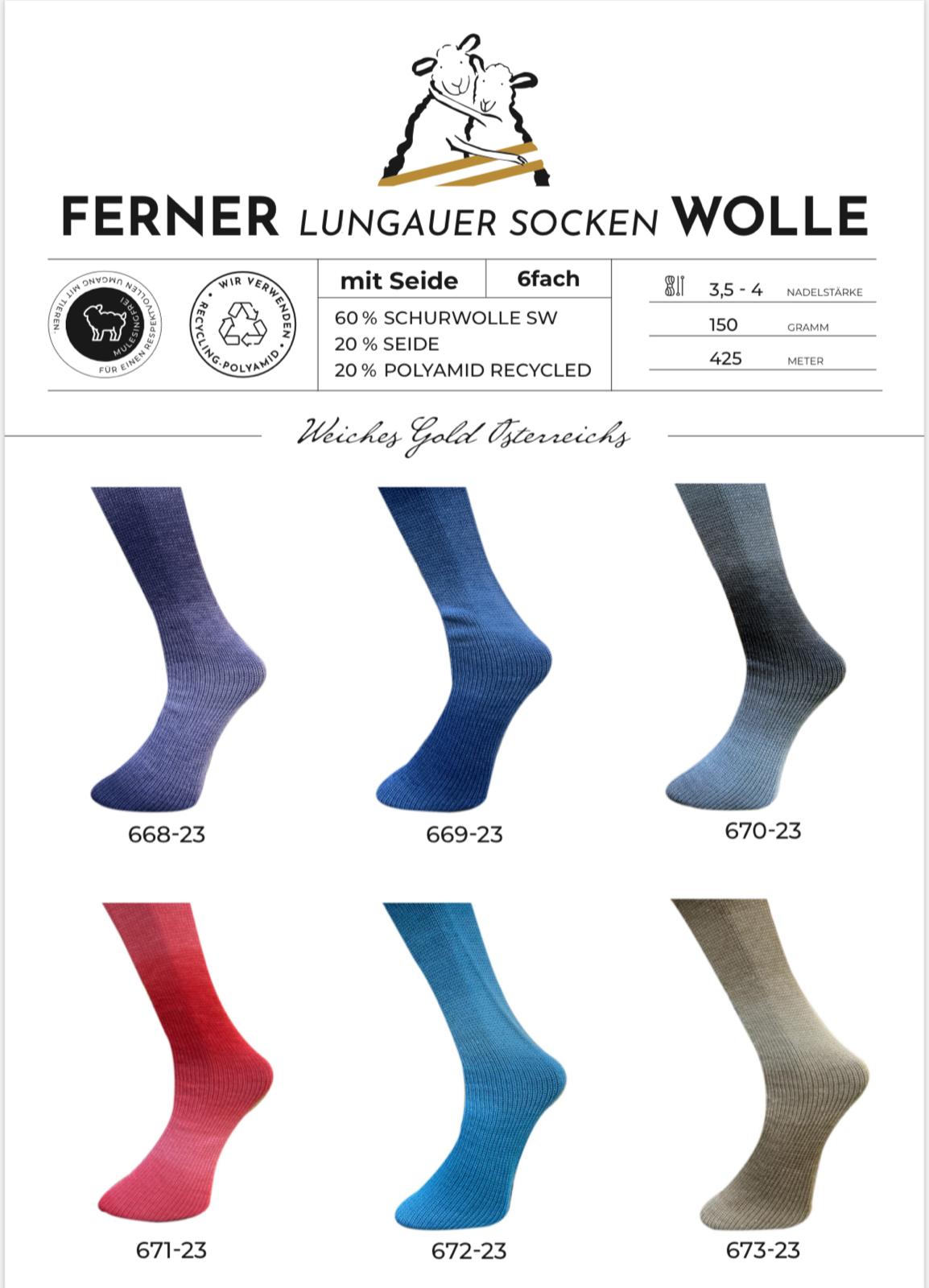 wolle günstig	LUNGAUER SOCKENWOLLE 6-fach MIT SEIDE - September 2023 Kollektion