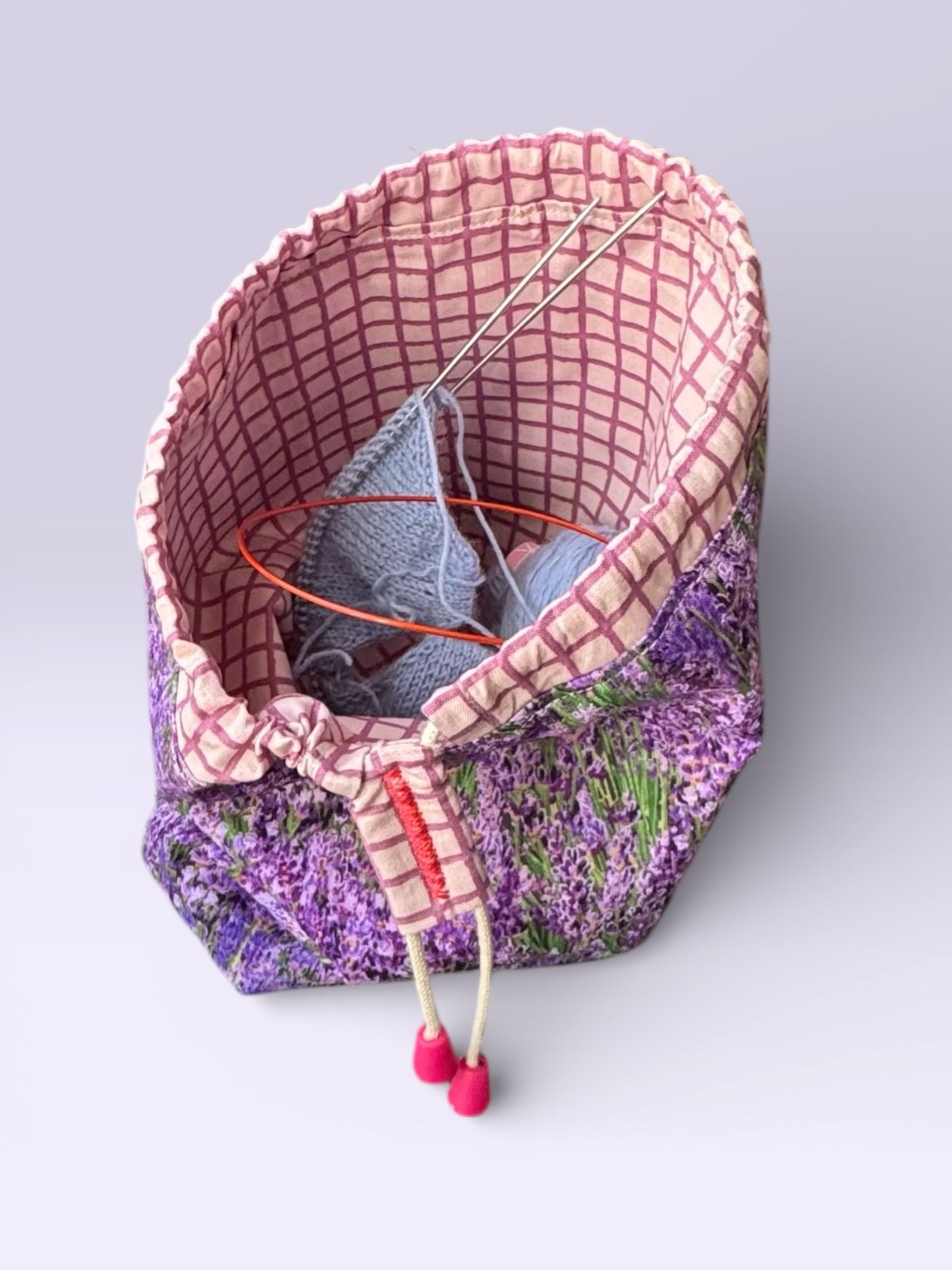 Handgemachte Stricktasche aus Baumwolle Lavendel Projektbeutel kaufen