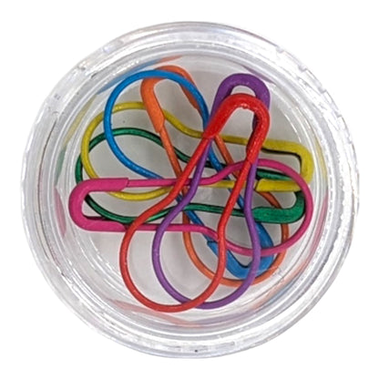 Elegant metal knitting markers with plastic container
