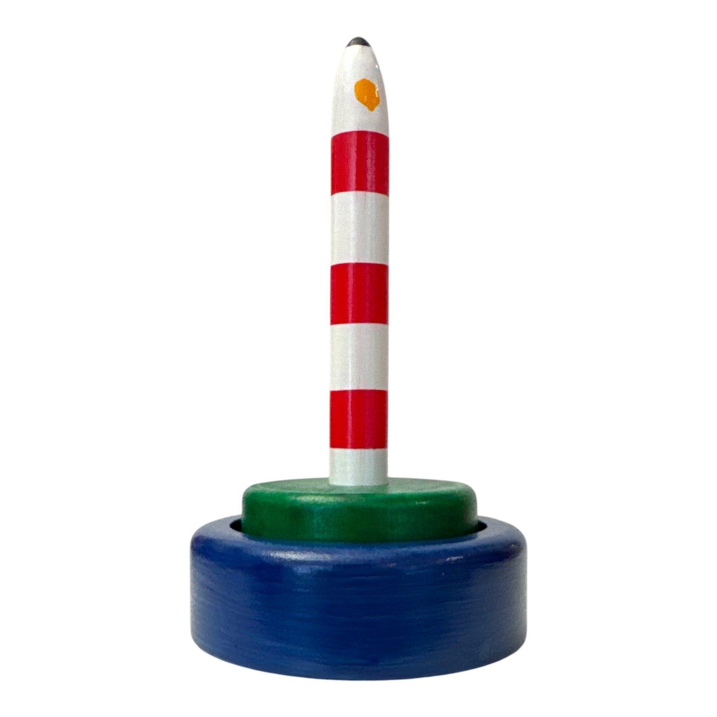 Mini-Wollabwickler mit blauem Fuß und rot-weiß gestreiftem Stab – Variante Küstengruß