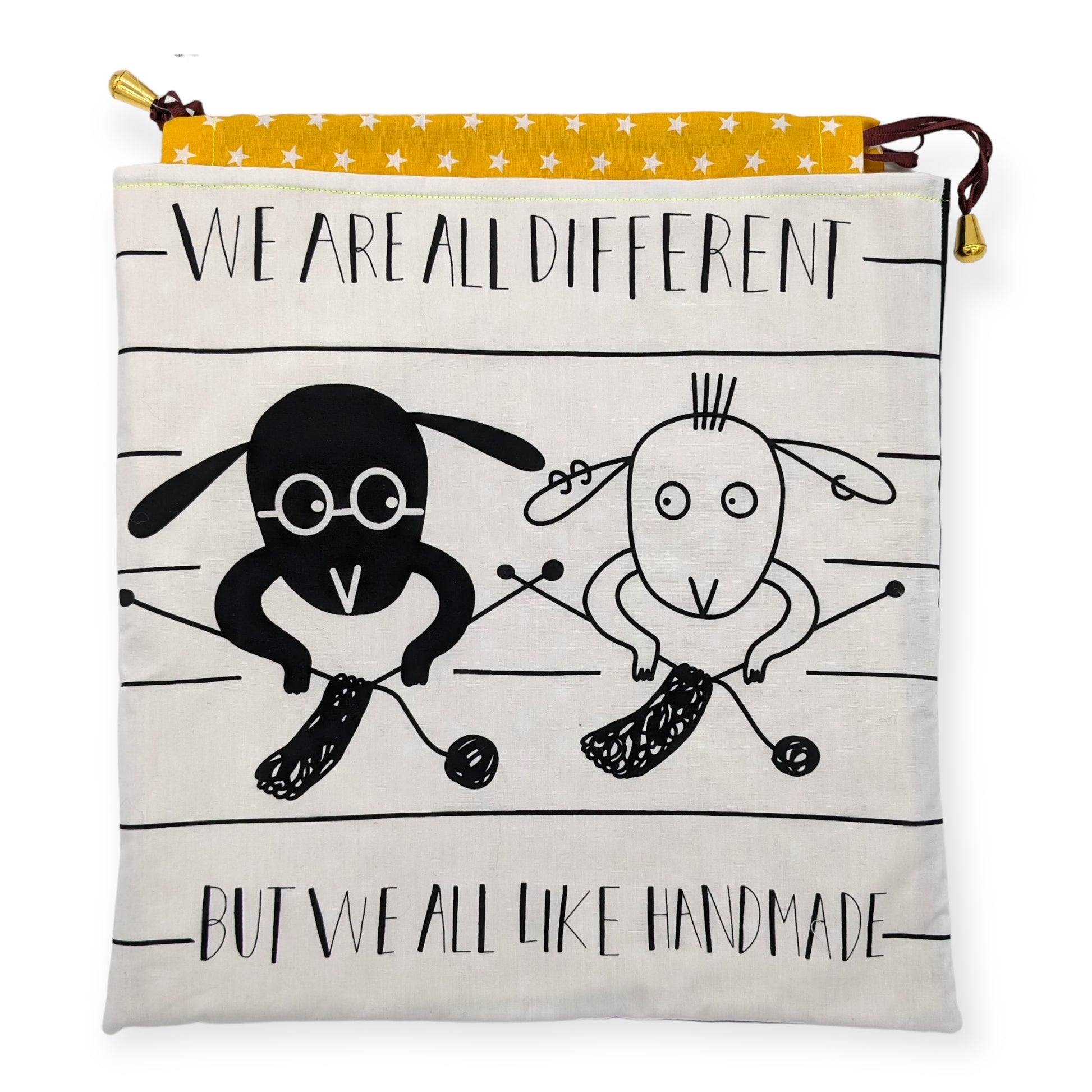 handarbeitstasche für unterwegs	Projekttasche "We are all different but we all like handmade"