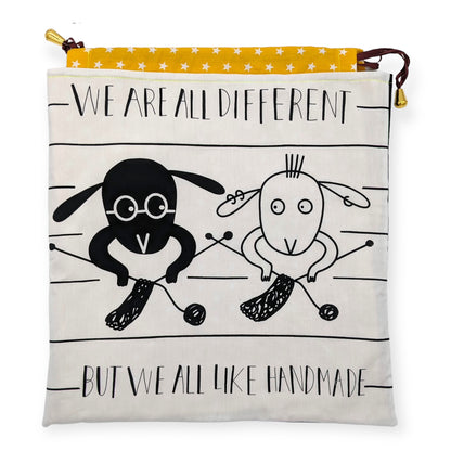 handarbeitstasche für unterwegs	Projekttasche "We are all different but we all like handmade"