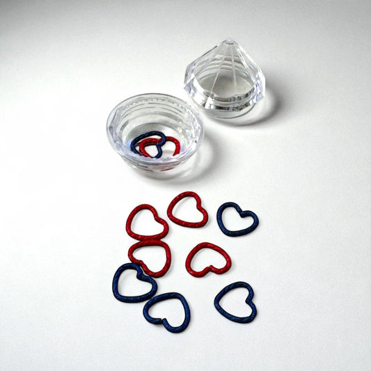 Herz Maschenmarkierer rot und blau, 10 Stück in Diamantdose, Strickzubehör kaufen Hamburg
