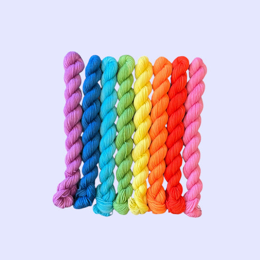 Mini Farbset Regenbogen handgefärbte Sockenwolle Farbverlauf Hamburg kaufen Stricken
