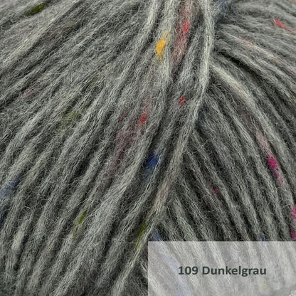 Lanalpaco-Circus von Schulana -  35% Baumwolle  34% Schurwolle  28% Alpaka  3% Viskose  50 g = ca. 110 m