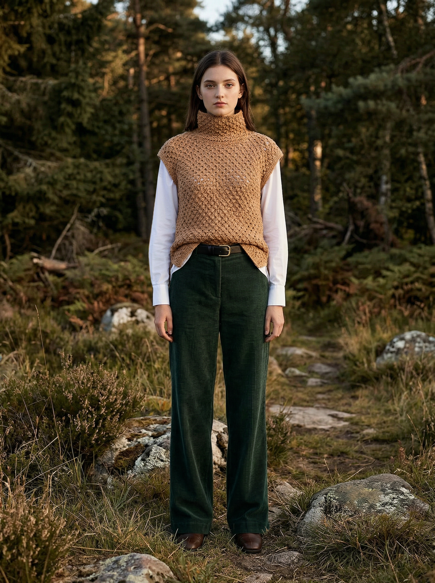 Moderner ärmelloser Rollkragenpullunder aus Sesia Neve Bouclé – handgestricktes Modell aus 100 % RWS-Merinowolle für zeitlose Herbst- und Winterlooks