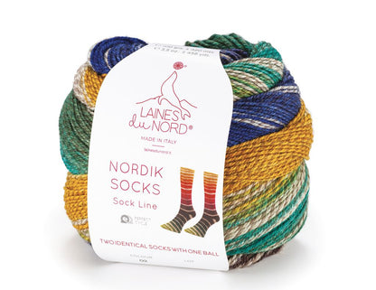 Laines du Nord Nordik Socks Sockenwolle – Knäuel in Blau, Grün und Gelb, Farbe 002