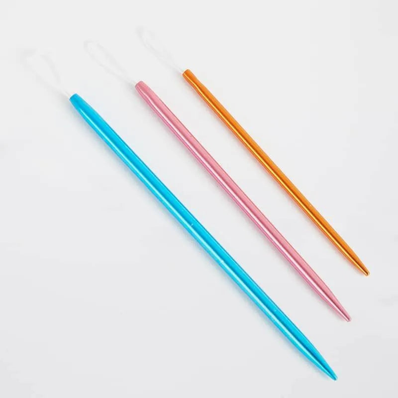 KnitPro Wollnadeln 3er-Set in Blau, Rosa und Orange – Aluminium mit flexiblem Öhr zum Vernähen