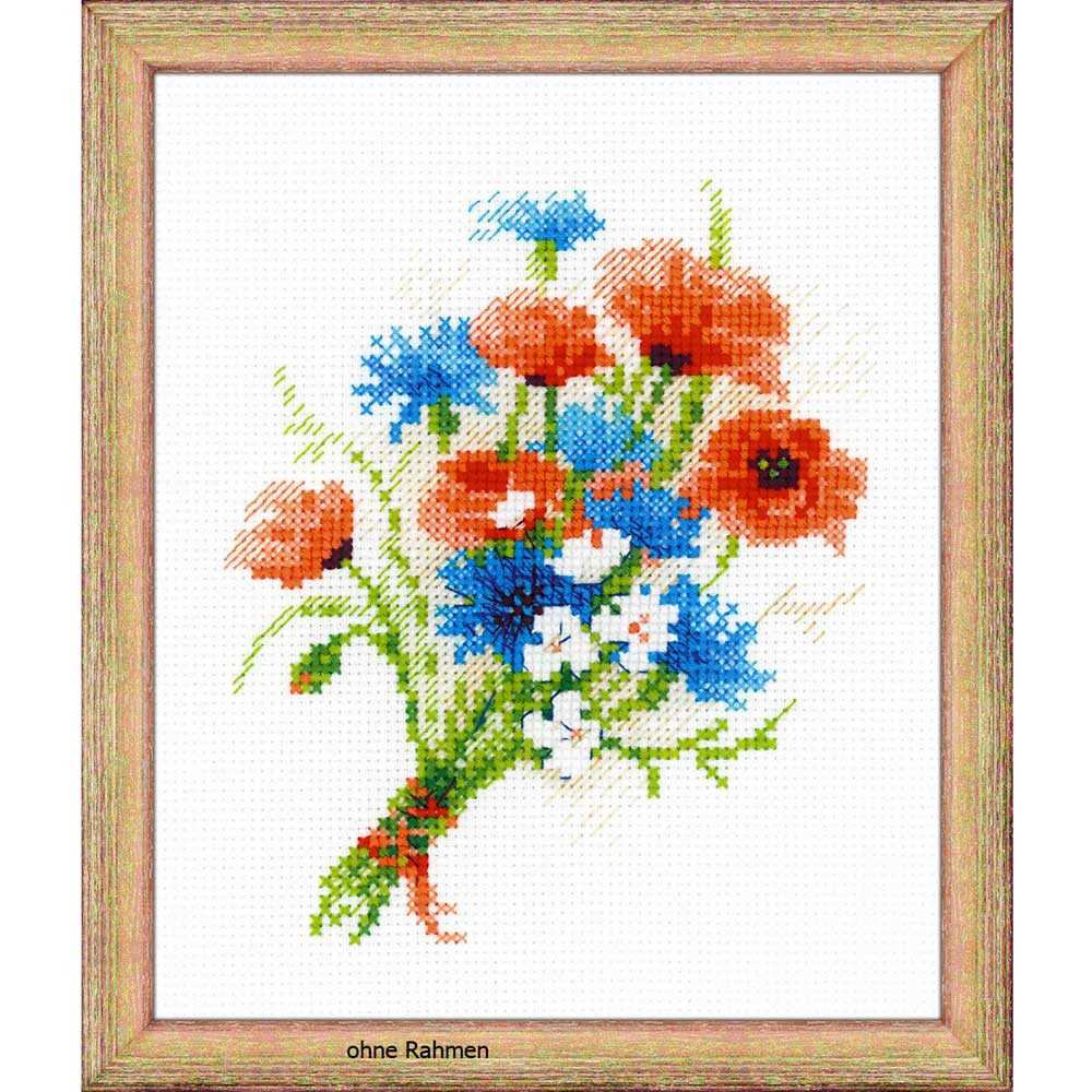 "Blumenstrauß mit Kornblumen" - Kreuzstich-Set, Zählmuster