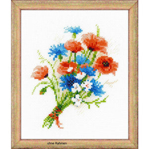 "Blumenstrauß mit Kornblumen" - Kreuzstich-Set, Zählmuster