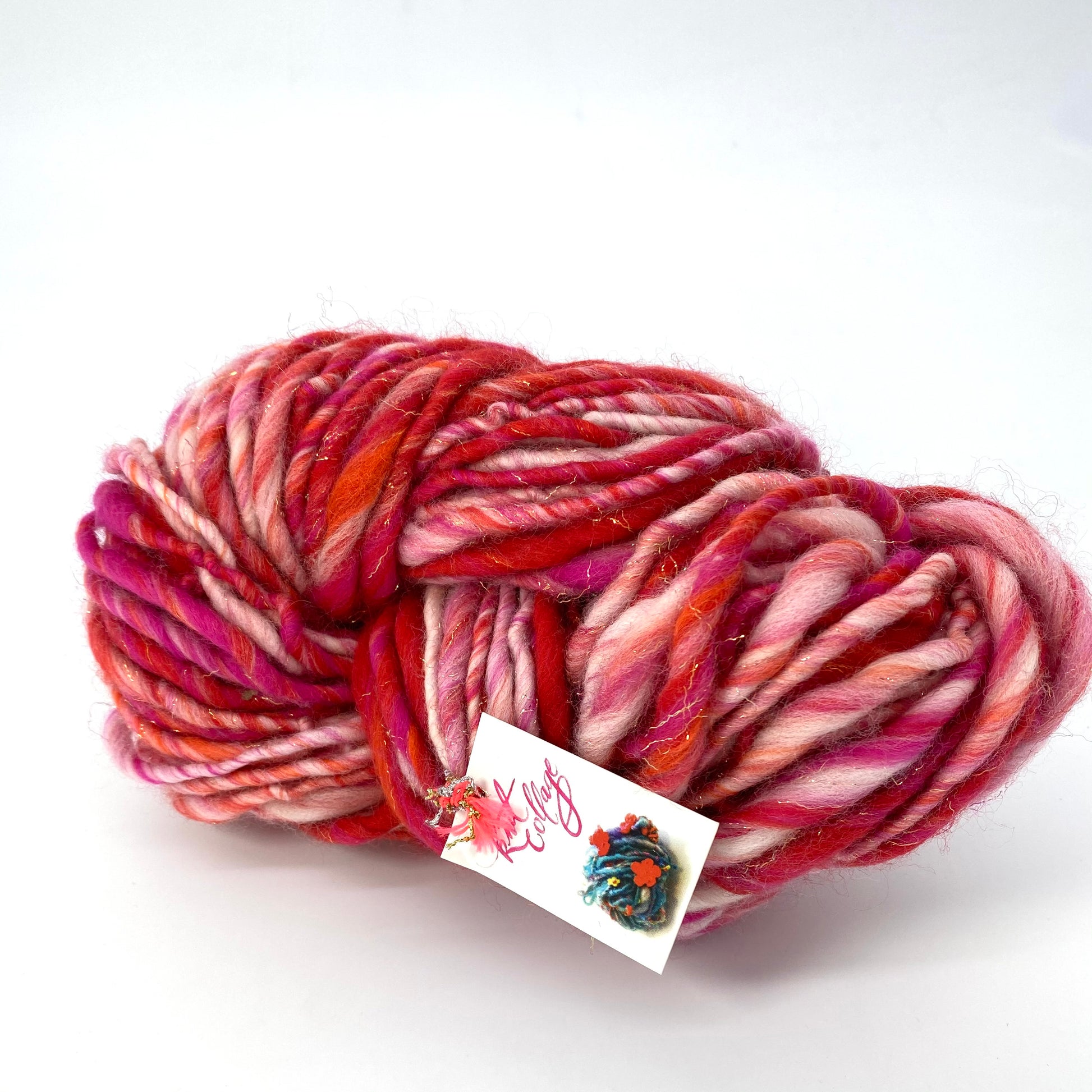 dicke Wolle kaufen	"Swirl" handgesponnenes ArtYarn rot - Knit Collage l 55 m / 100 gr l 99% Wolle, 1% Polyester