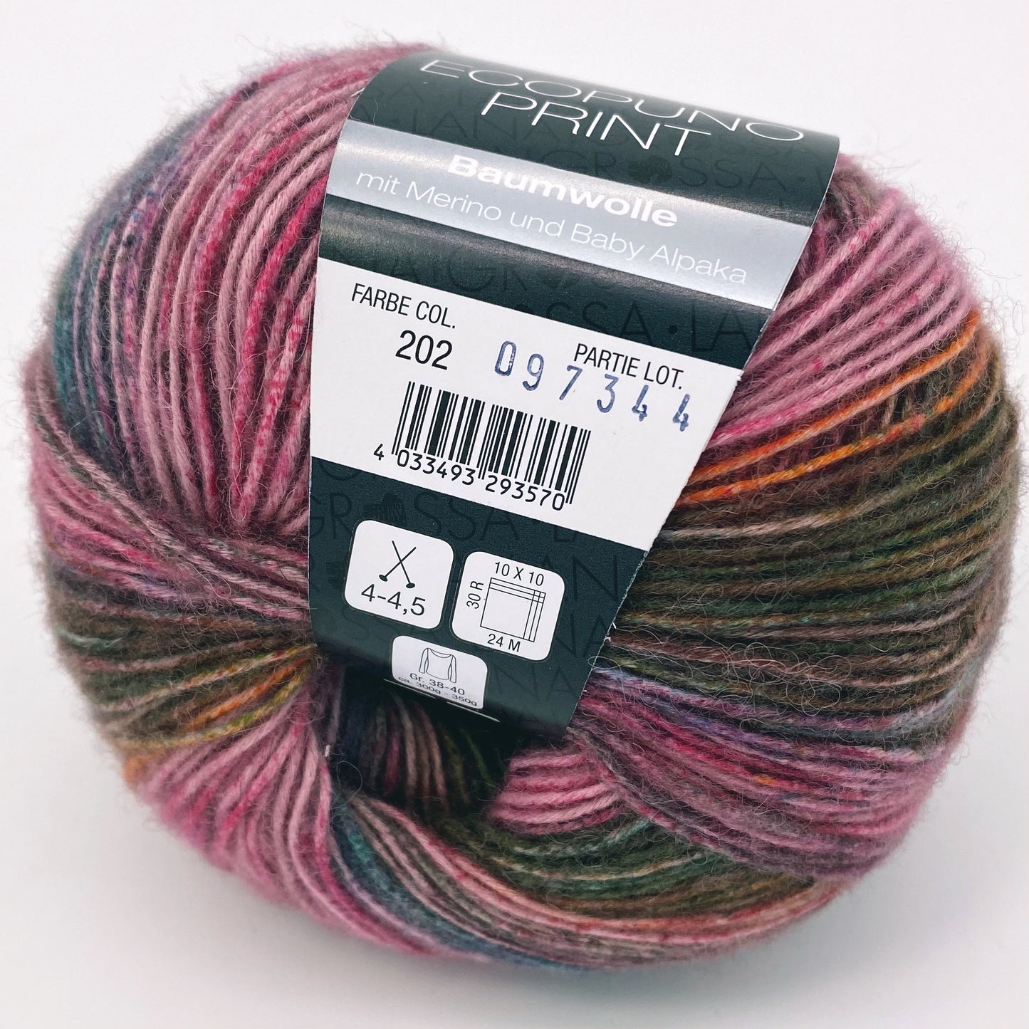 Ecopuno Print- Lana Grossa | 215/50 | 72 % Baumwolle  17 % Schurwolle (Merino)  11 % Alpaka (Baby)