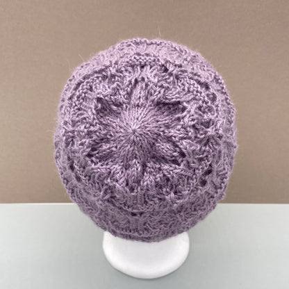 Handgestrickte Mütze kaufen mit japanischen Strickmuster - 40 % Mohair, 40 % Llama, 20 % Seide