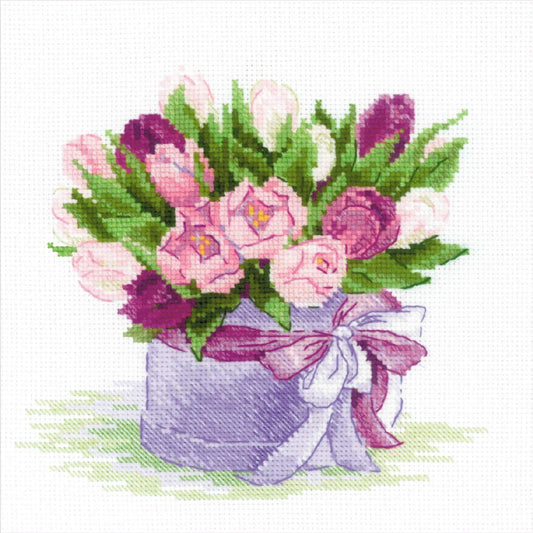 "Tulpen Hutschachtel" - Kreuzstich-Set, Zählmuster